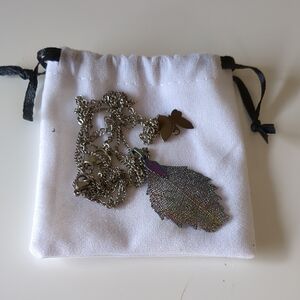 Elegant Silver Leaf Pendant Necklace And Butterfly Bracelet